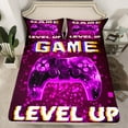 thumbnail image 2 of Manfei Neon Purple Gamepad Twin Sheet Sets, Futuristic Square Geometric Twin Fitted Sheet, Level Up Flat Sheet, Breathable Home Decor, 3pcs, 2 of 7