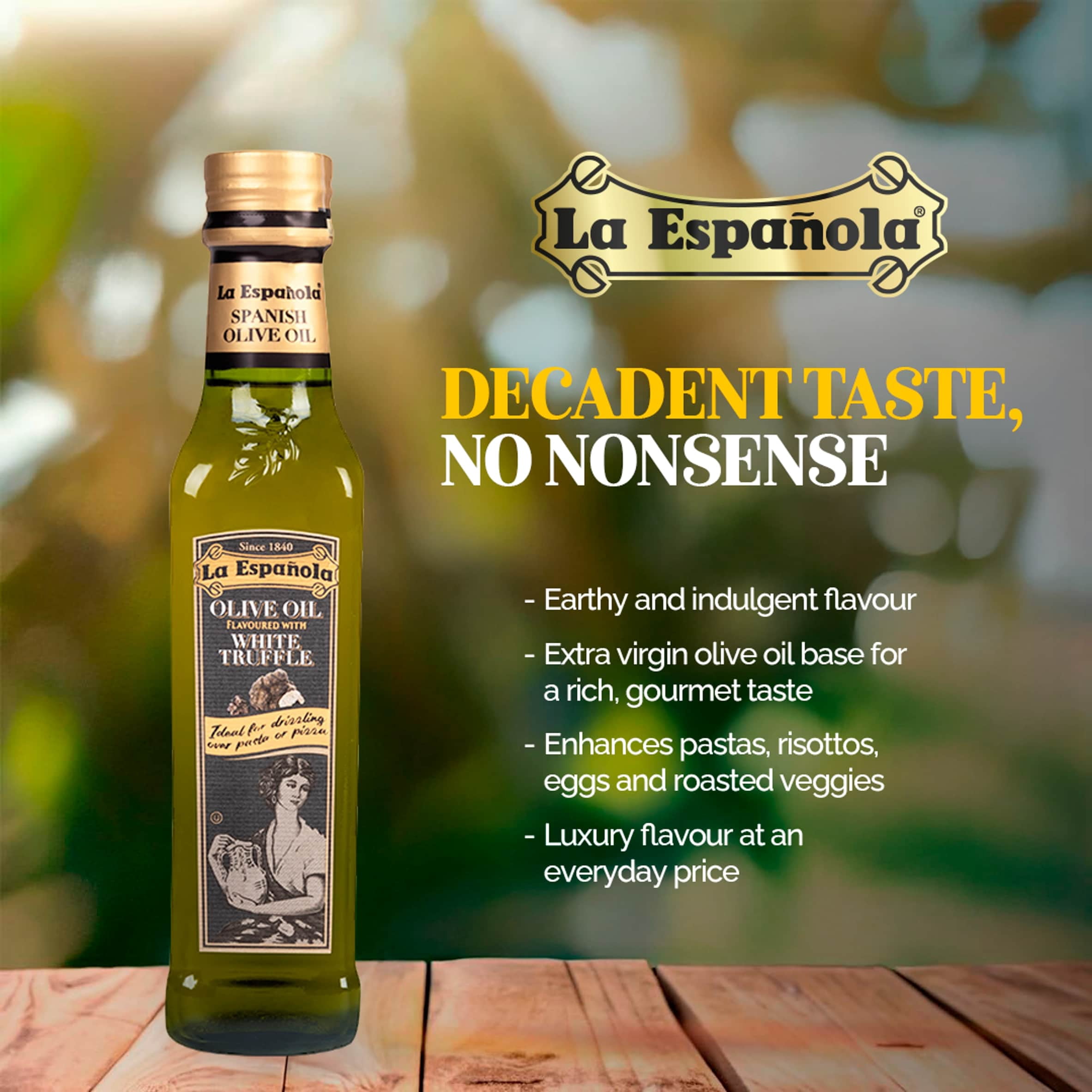 La Espanola Olive Oil Flavoured with White Truffle 250ml, Imported from Britain