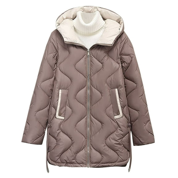 Fashion Winter Warm Coats for Womens Hooded Plus Size Casual Loose Solid Color Pocket Zippered Reversible Long Coat