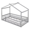 thumbnail image 7 of Twin Size Montessori Bed for Kids, Wood Floor Bed Frame, House Bed Frame with Fence & Roof, Solid Wood Playhouse Bed for Girls Boys Teens, Gray, 7 of 7