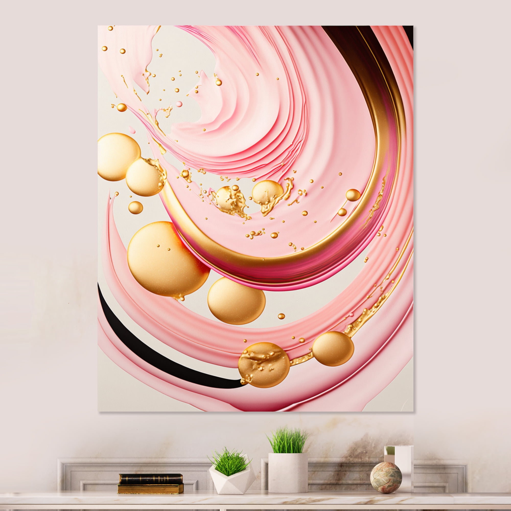 Designart Pink And Gold Abstract Circles II Canvas Wall Art