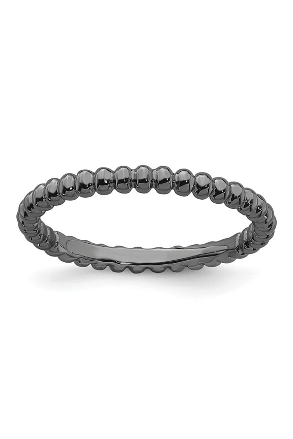 Sterling Silver Stackable Expressions Black Plated Rice Beaded Ring Size 8