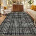 thumbnail image 3 of HIWEAVER Gray 3' x 5' Distressed Neutral Plaid Area Rug for Living Room Washable Non Slip Modern Checked Indoor Carpet for Bedroom Decor Low Pile Farmhouse Floor Cover, 3 of 7
