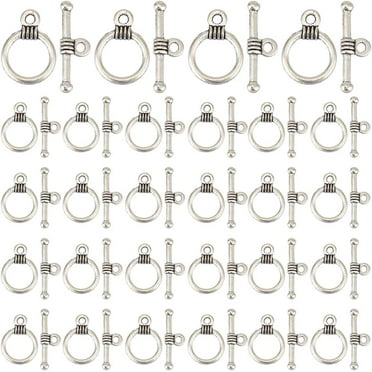 1 Box 120 Sets Bracelet Toggle Clasps Toggle Connector Clasp Alloy Silver Round OT t-Bar Toggle Clip Fastern Hook Bar Ring Clasp Connectors Clips Bulk for Jewelry Making Necklace Bracelet