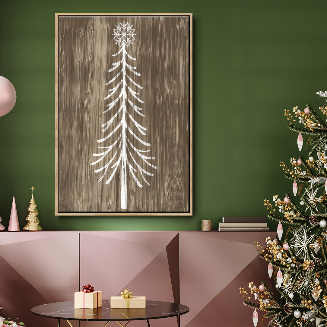 Barnwood Wonderland VII - Framed Gallery Wrapped Holiday Canvas - 25 x 37 - Natural Wood Frame
