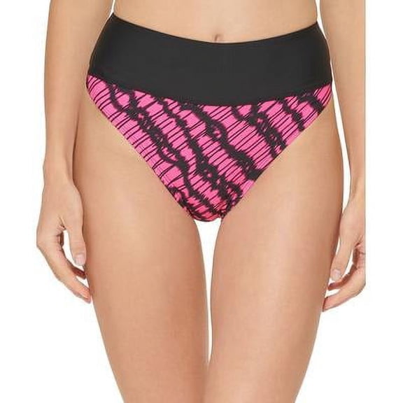 DKNY BLACK/PINK Printed High-Waist Bikini Swim Bottom, US 2X-Large