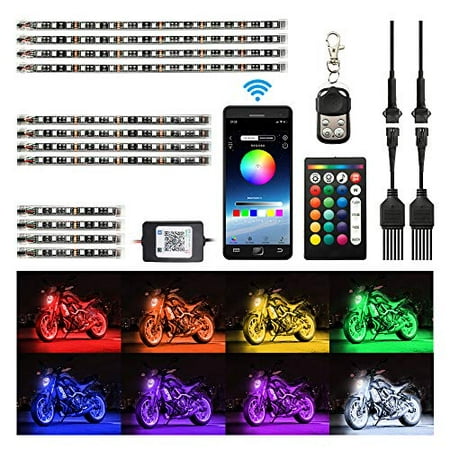 HYB 12Pcs Motorcycle LED Light Kit Strips with APP IR RF Wireless Remote Controllers Multi-Color Underglow Neon Ground Effect Atmosphere Lights Lamp for Harley Davidson Honda Kawasaki (Best Motorcycle Racing App)