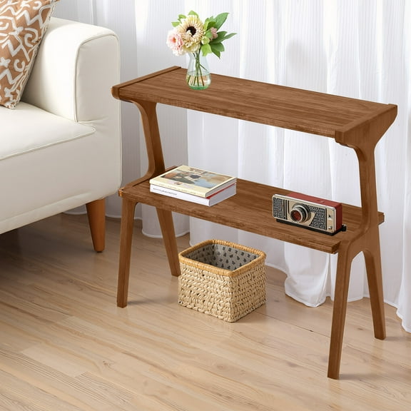 MAYEERTY 2-Tier End Table Solid Wood Frame Stable & Crack-Resistant