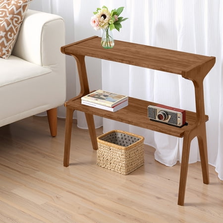 MAYEERTY Wood End Table Farmhouse Side Table with 2-Tier Storage Shelf
