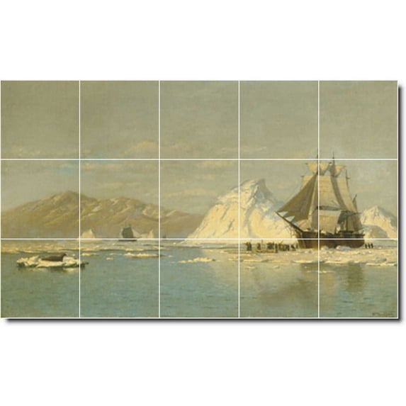 Ceramic Tile Mural-William Bradford Waterfront Painting 403. 60" w x 36" h using (15) 12 x 12 ceramic tiles
