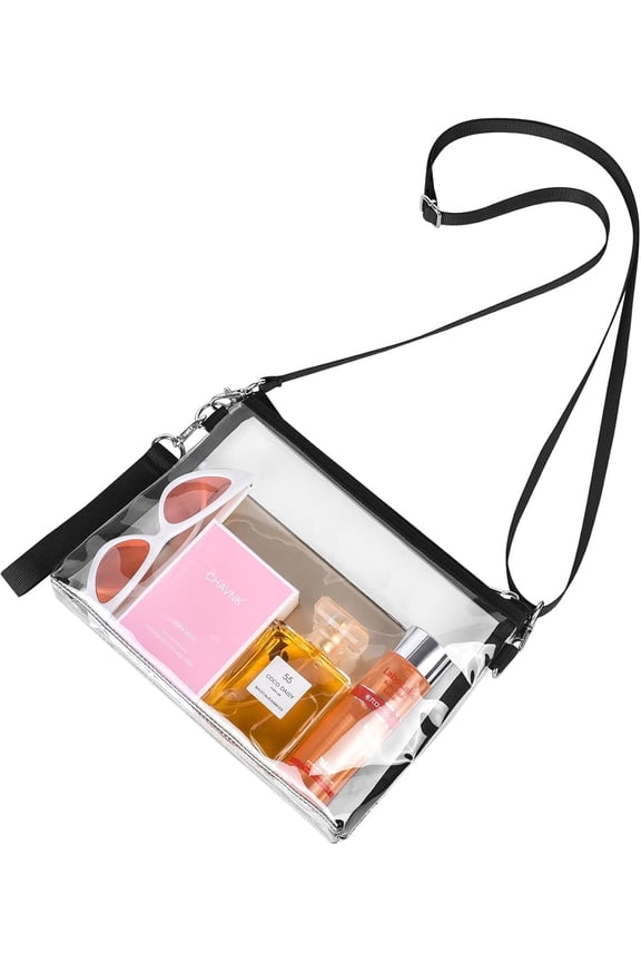 Clear Purse, Clear Crossbody Handbag with Detatchable Strap, Clear Bag for Stadium Use Events Sports Concert Work and Festivals - Black
