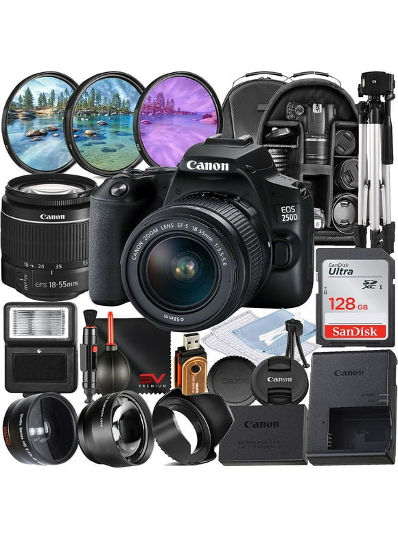 Canon EOS 250D / Rebel SL3 DSLR Camera with 18-55mm Zoom Lens + SanDisk 128GB Memory + Tripod + Backpack + SV Premium Accessory Bundle