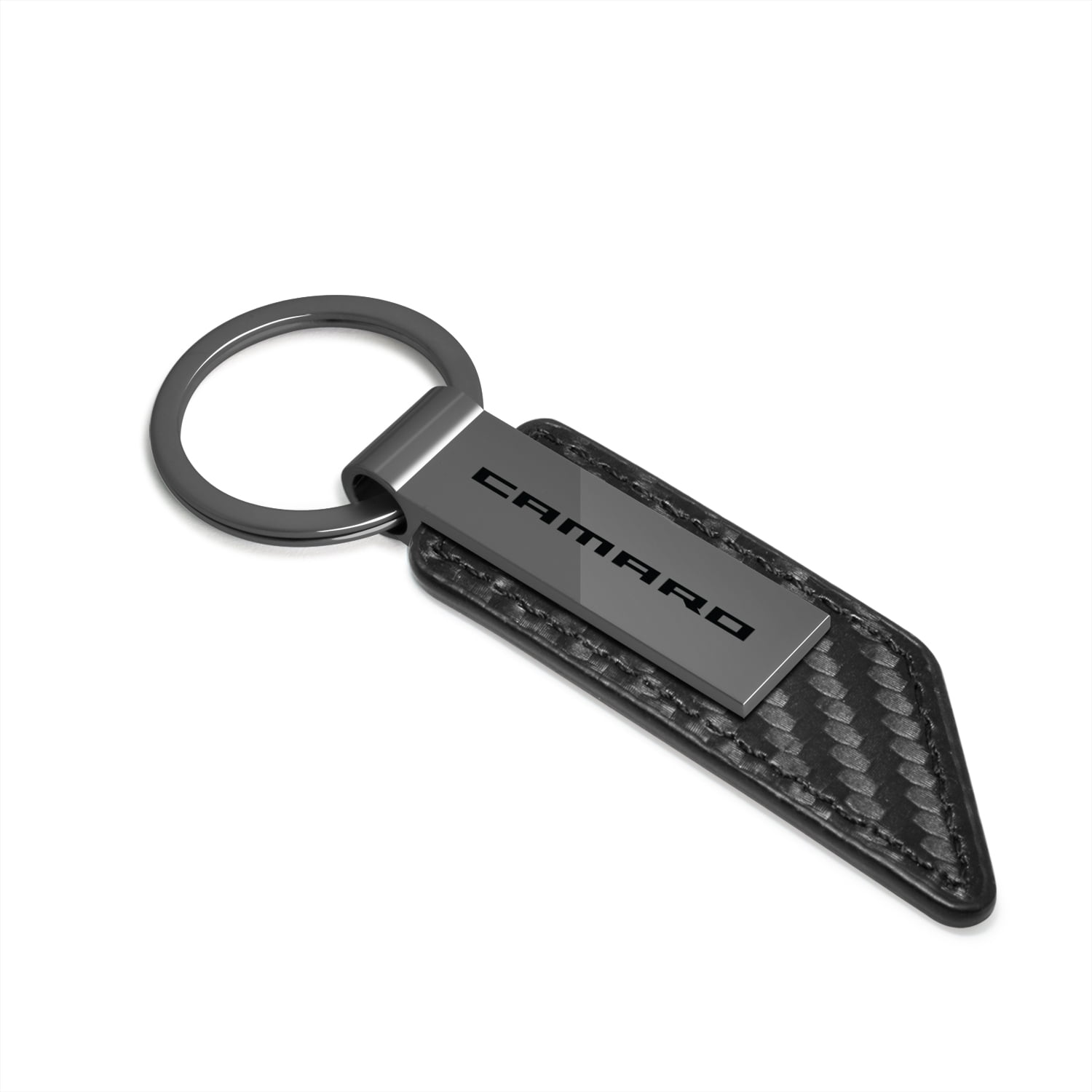 iPick Image for Chevrolet Camaro Black Chrome Metal Plate Carbon Fiber Texture PU Leather Key Chain, Official Licensed