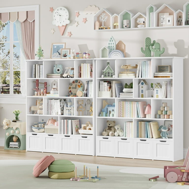 Homfa 10-Cube Toy Storage Bookcase with 4 Drawers, White photo 3