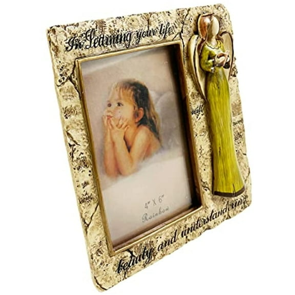 Urbalabs Western Religious Angel Stone Feel Christian Picture Photo Frame Country Decor Picture Frame 4" x 6" Rustic Gifts Farmhouse Picture Frames Standing 4x6 Elaborate Picture Frame