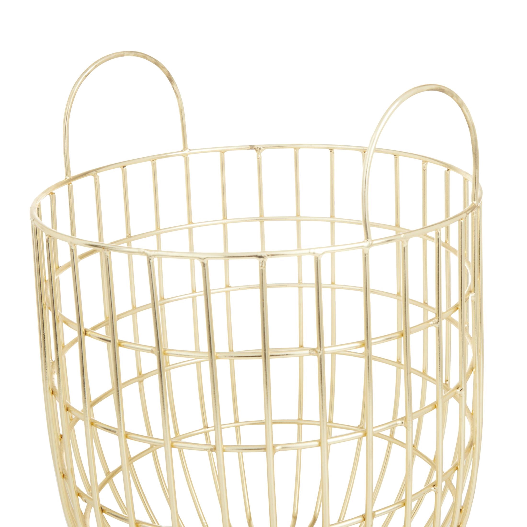 DecMode 13", 11"W Gold Metal Storage Basket with Arched Handles, 2-Pieces