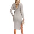 thumbnail image 5 of Liacowi Women's Knit Dress Solid Color Wrap V-Neck Knot Front Long Sleeve Midi Dress Women Fall Slim Fit Knit Dress Streetwear, 5 of 6