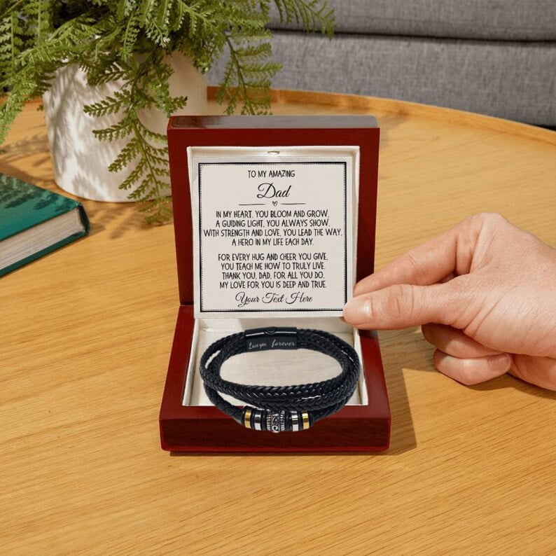 Dad Gift Bracelet for Him, Daddy Father's Day Valentine's Birthday Christmas Gift Ideas for Dad Personalized Gifts, Bracelet for Men with Message Card and LED Box