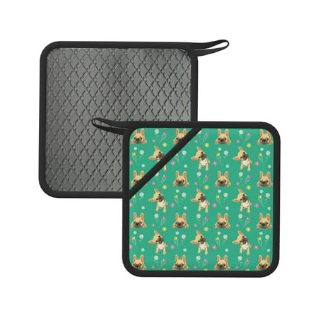 

Matuu Bulldog Puppy Flower for Square Silicone Anti-hot Pad for Kitchen Potholders Hot Dishers Spoon Holder
