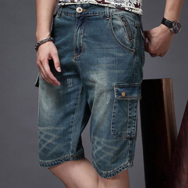 WILLBEST Pantalones Cargo Cortos para Hombre, Estilo Europeo, Alemán, Informal, Holgados, 3/4, Vaqueros para Hombre, Cómodos, de Moda Urbana, de Comercio Exterior, 1848