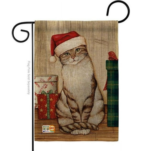 Breeze Decor BD-XM-G-114192-IP-DB-D-US18-WA 13 x 18.5 in. Christmas Kitty Burlap Winter Impressions Decorative Vertical Double Sided Garden Flag