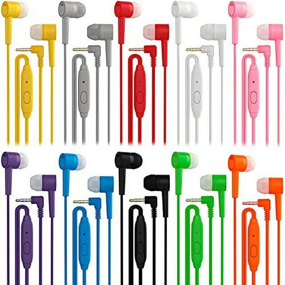 Bulk Earbuds with Microphone and 3.5 mm Headphone Plug (10 Pack, Multi)