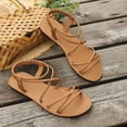 thumbnail image 6 of YgkuHd Women's Casual Flat Sandals Roman Style Multi-Strapped Crisscross Design Elasticated Back Strap Brown,5.5, 6 of 6