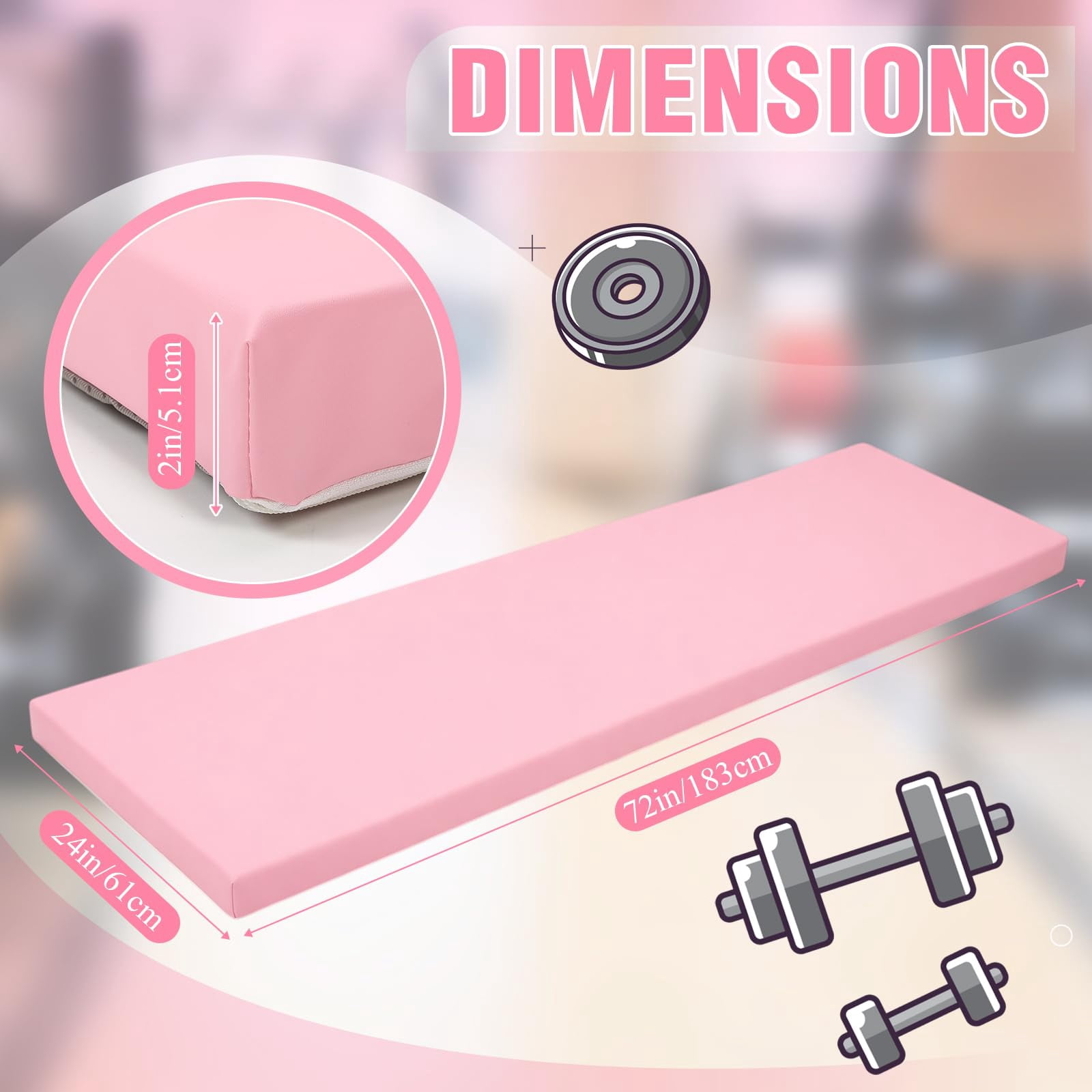 Peach Pink Foldable Yoga Mat 2 Inch 72"x24" Thick For Pilates Stretching Gym Workouts