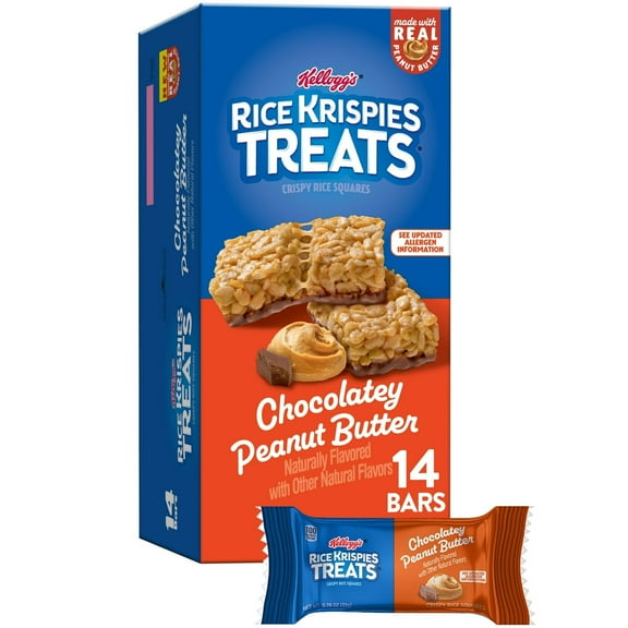 Rice Krispies Treats Chocolatey Peanut Butter Chewy Crispy Rice Squares, Kids Snacks, 10.8 oz, 14 Count