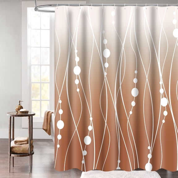 Ombre Burnt Orange Shower Curtain Rust Orange and White Striped Fabric Shower Curtain for Bathroom Decor Modern Bathroom Curtains with Hooks Washable Polyester-72"W x 72"L (Pack of 1)