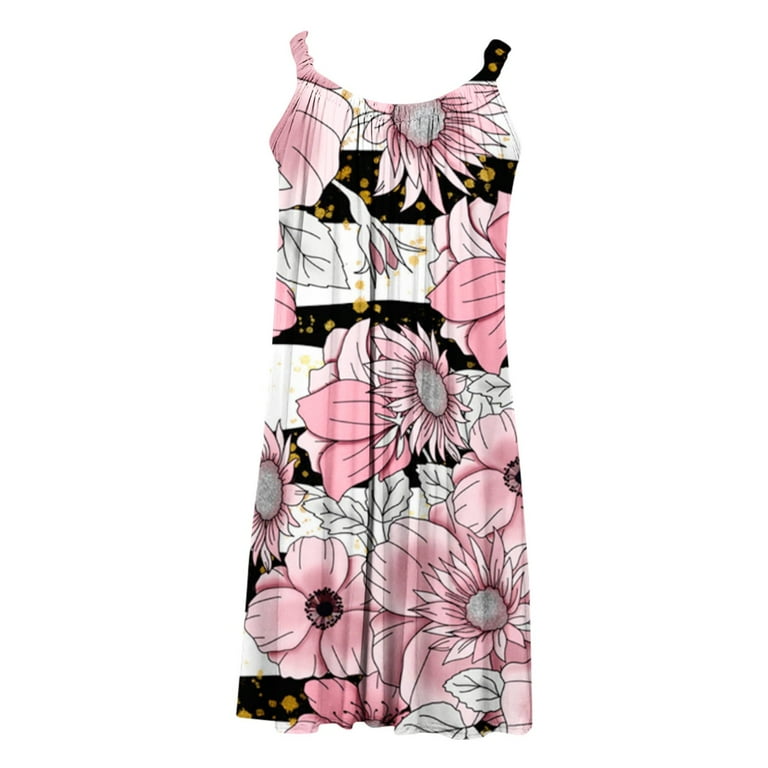 Taqqpue Summer Plus Size Dresses for Women Casual O Neck Floral T