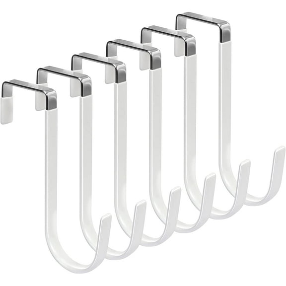 6 Pack Over the Door Hooks, Door Hangers Hooks with Rubber Prevent Scratches Heavy Duty Organizer Hooks for Living Room, Bathroom, Bedroom, Kitchen Hanging Clothes, Towels, Hats, Coats, White