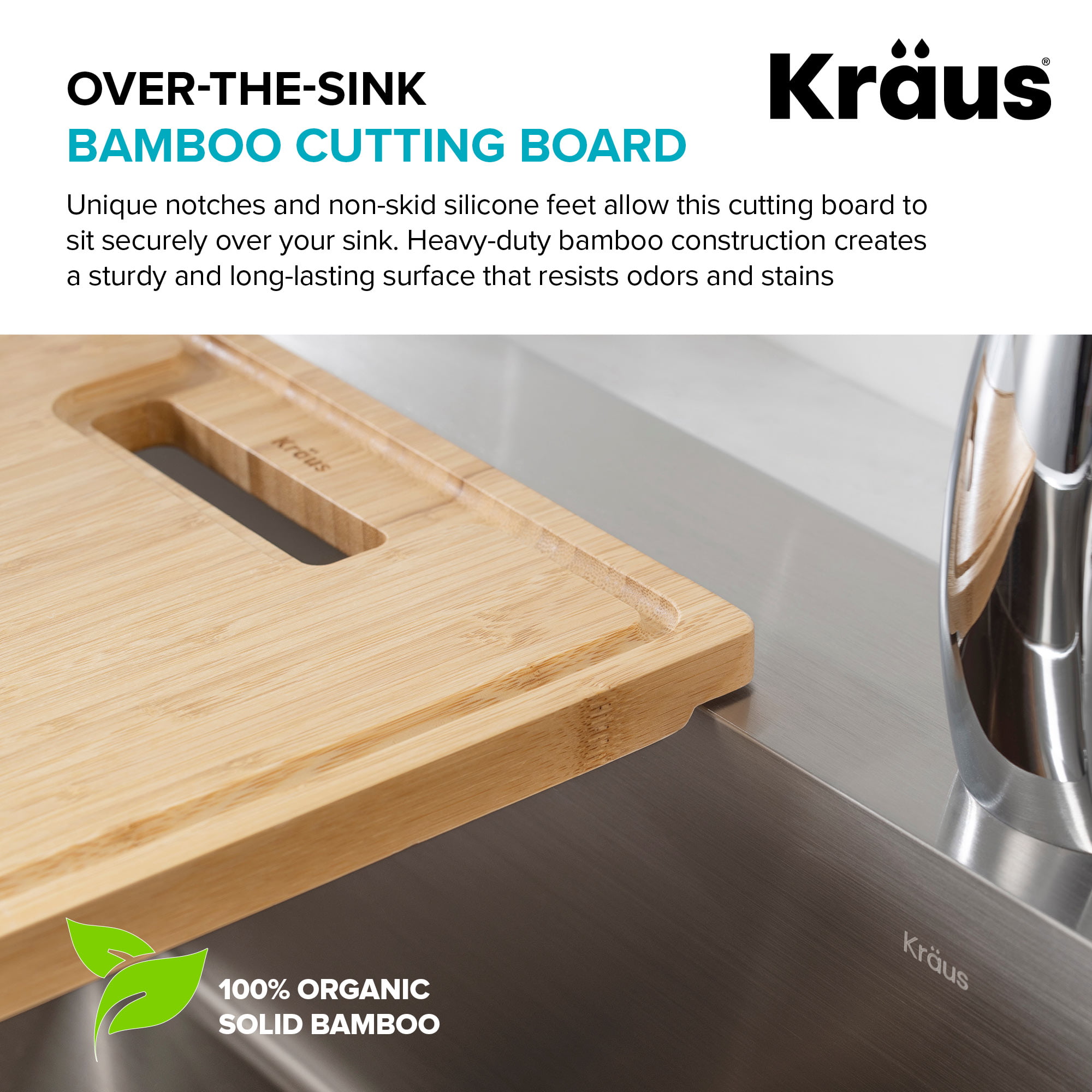 KRAUS Solid Bamboo Cutting Board for Kitchen Sink - Bed Bath & Beyond -  31264545