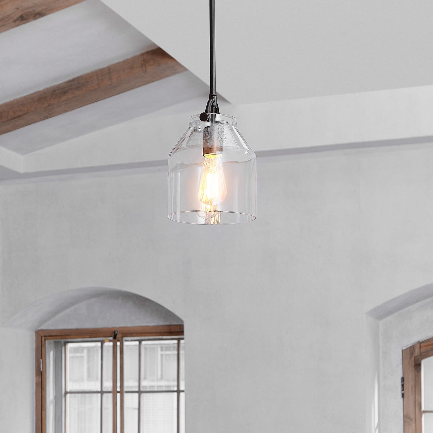 Globe Electric 1-Light Matte Black 54" Pendant Light with Clear Glass Shade, 91006245