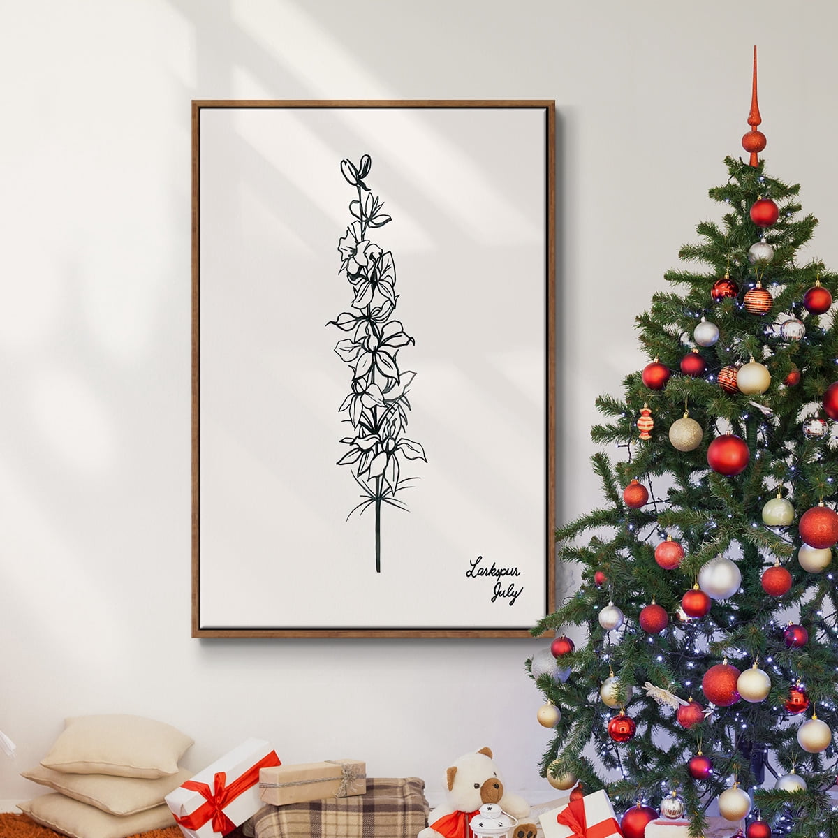 Annual Flowers VII - Framed Gallery Wrapped Holiday Canvas - 25 x 37 - Rosewood Frame