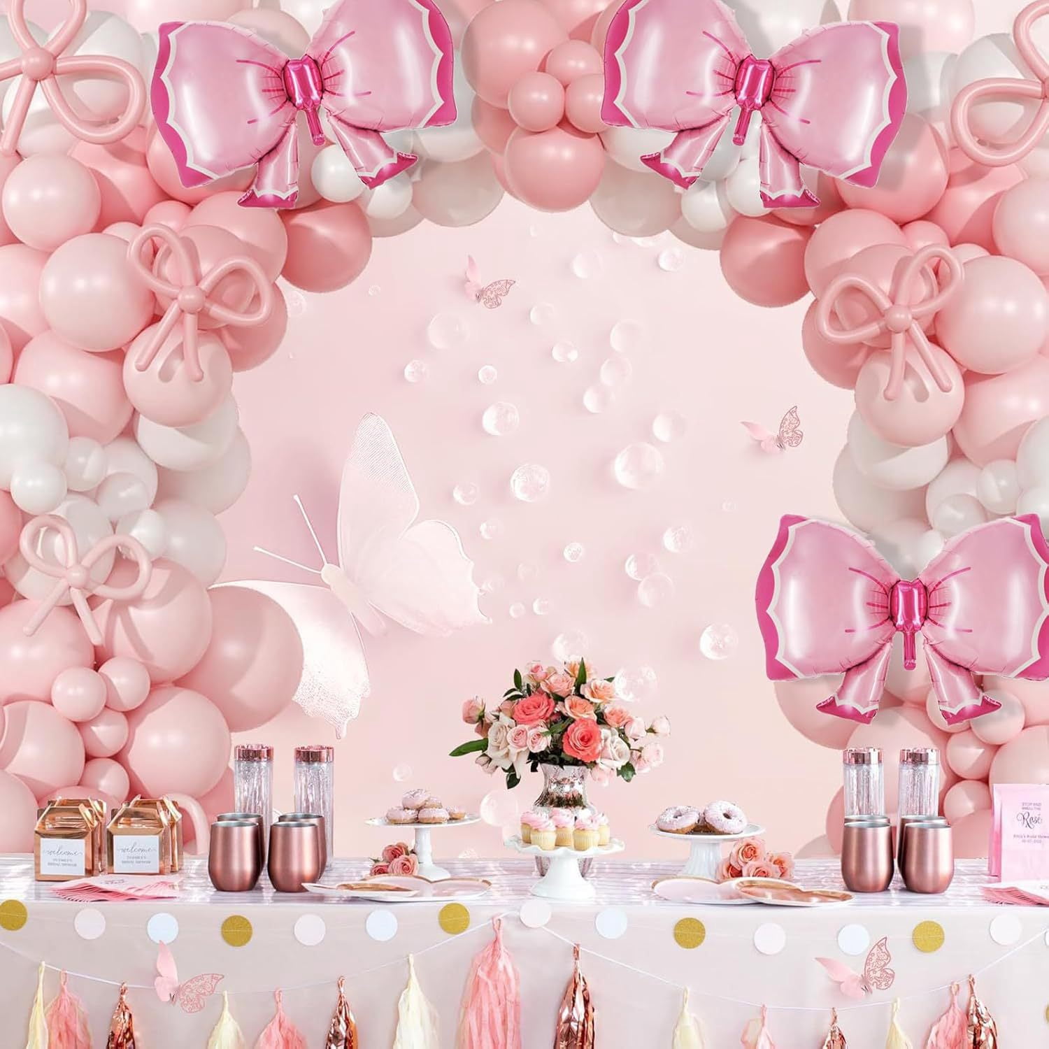 Valentines Balloon Arch Kit,Pink and White Balloons for Anniversary Wedding Engagement Party Decorations