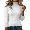 thumbnail image 3 of Women's Turtleneck Sweaters Long Sleeve 2025 Fall Ribbed Knitted Basic Shirts Fashion Casual Slim Fit Pullover Tunic Tops White XL, 3 of 8