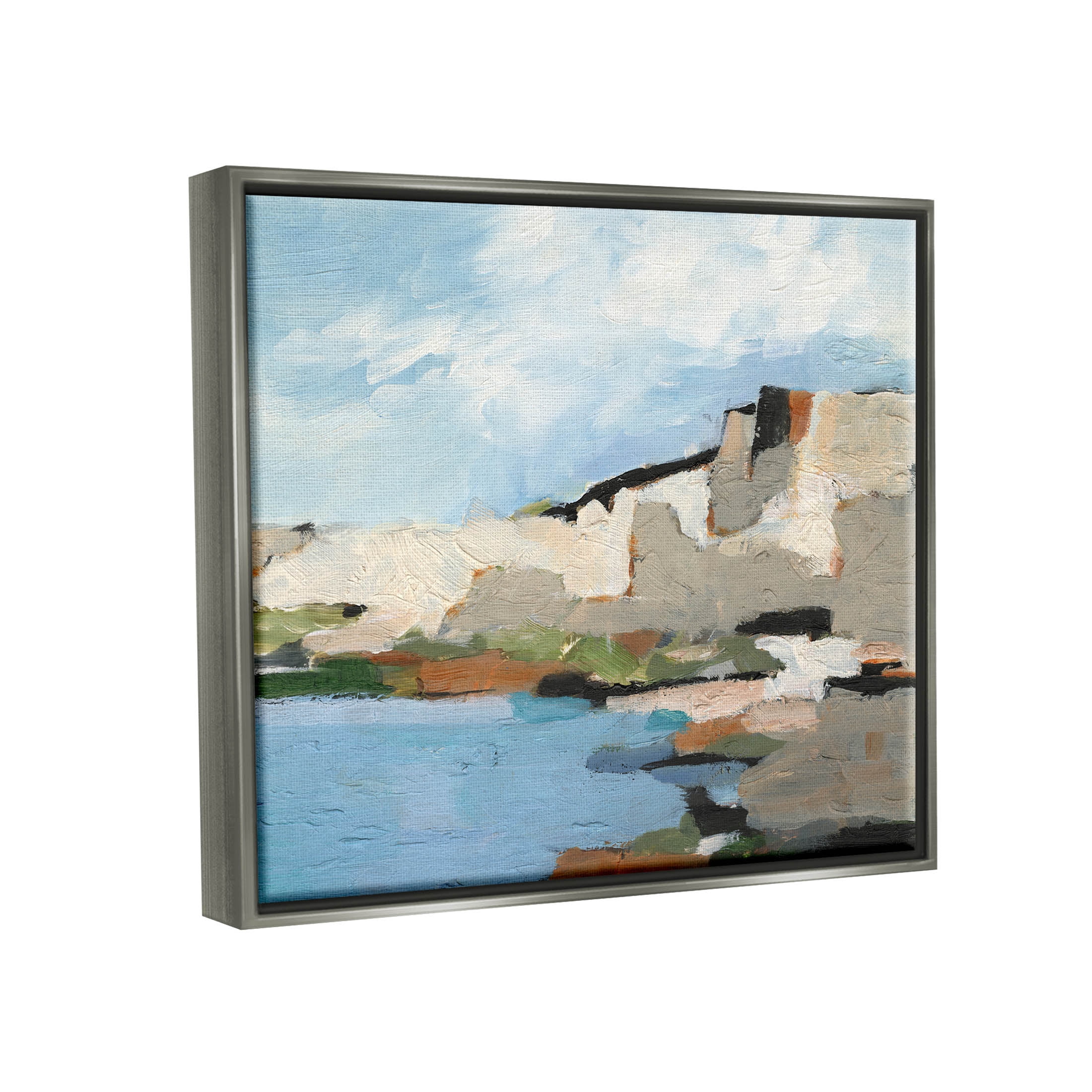 Seaside Cliff Abstract Landscape Landscape Painting Luster Gray Framed Art Print Wall Art