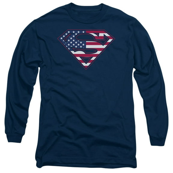 Trevco Sportswear SM1571-AL-2 Superman US Shield Adult Long Sleeve T-Shirt, Navy - Medium