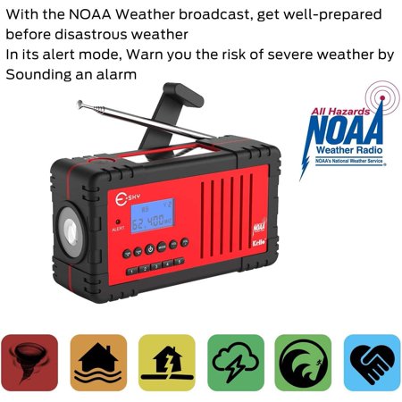 NOAA Weather Radio, Esky Upgraded Solar Hand Crank Emergency Radio with
