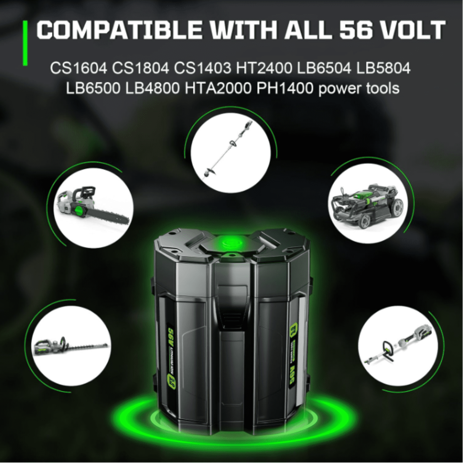 1Pack BA5600T 56V 5.0Ah Lithium Ion Battery Replacement for EGO 56V Battery BA2800T BA4200 BA4200T BA1400 BA5600T Replacement for EGO CS1604 CS1804 CS1403 HT2400 LB6504 Cordless Power Tools