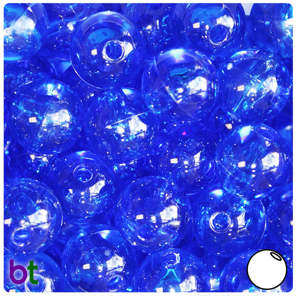 BeadTin Dark Sapphire Transparent 18mm Round Large Hole Plastic Beads