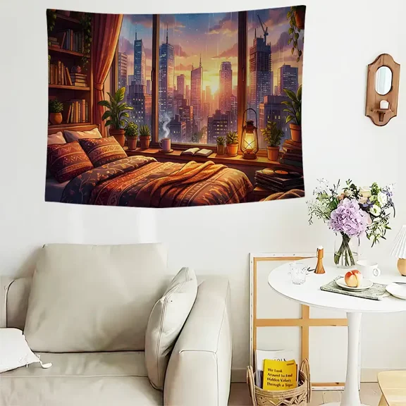 Warm Rainy Window Wall Tapestry 72 inches × 59 inches - Home Decor for Living Room Bedroom - Stylish Wall Art for Any Room