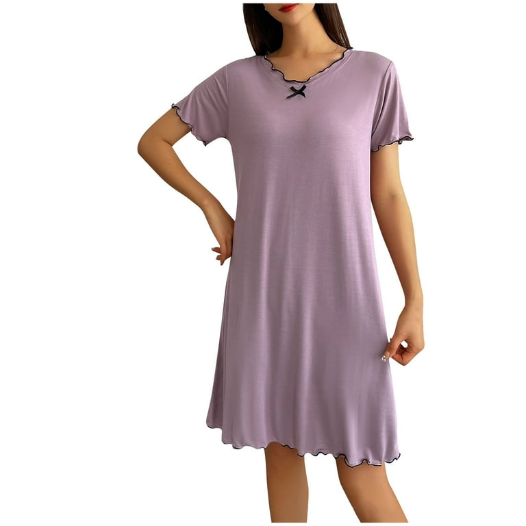 Levmjia Cotton Nightgowns For Women Sleep Dress Short Sleeve V