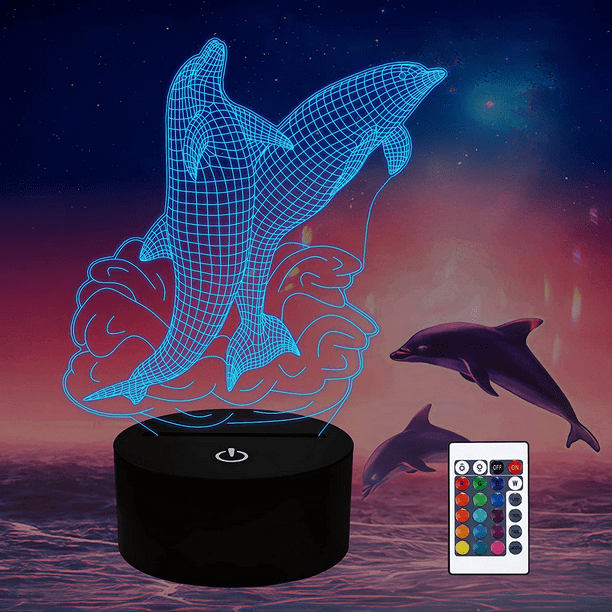 JUSTUP Dolphin 3D Night Light Illusion Lamp for Girls Boys Men