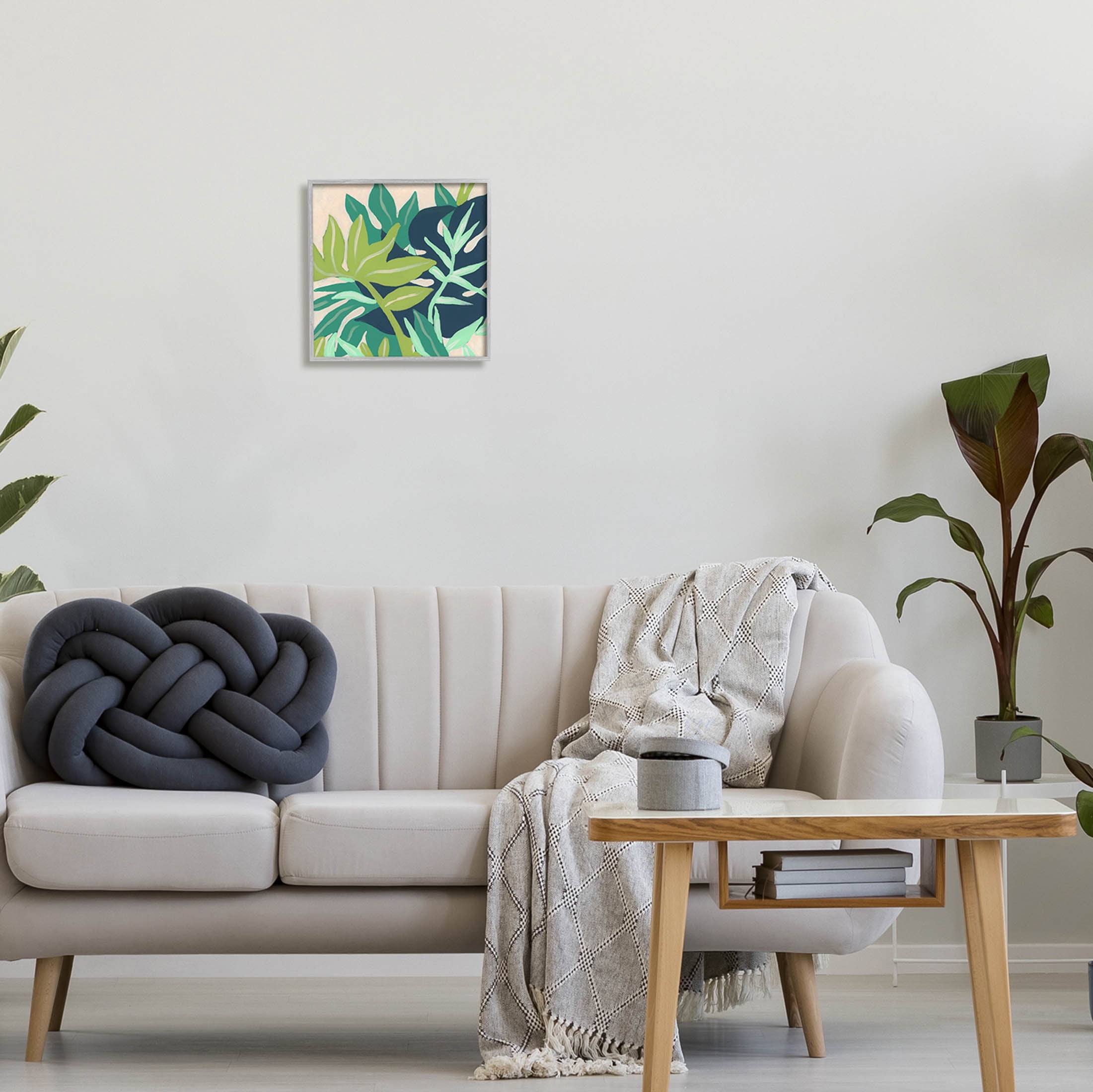Stupell Industries Tropical Layered Plant Leaves Painting Gray Framed Art Print Wall Art, Design by June Erica Vess