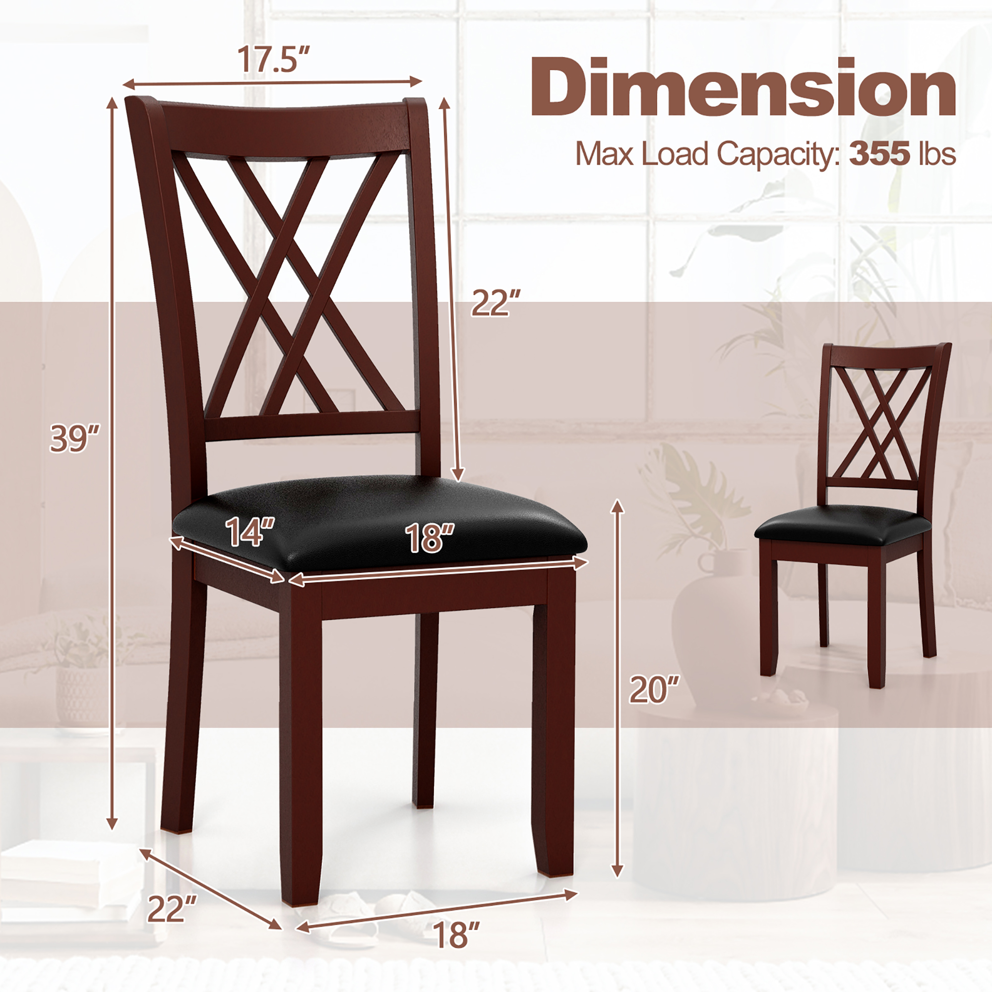 Gymax Set of 4 Dining Chair Kitchen Chair with Backrest Padded Seat & Rubber Wood Legs