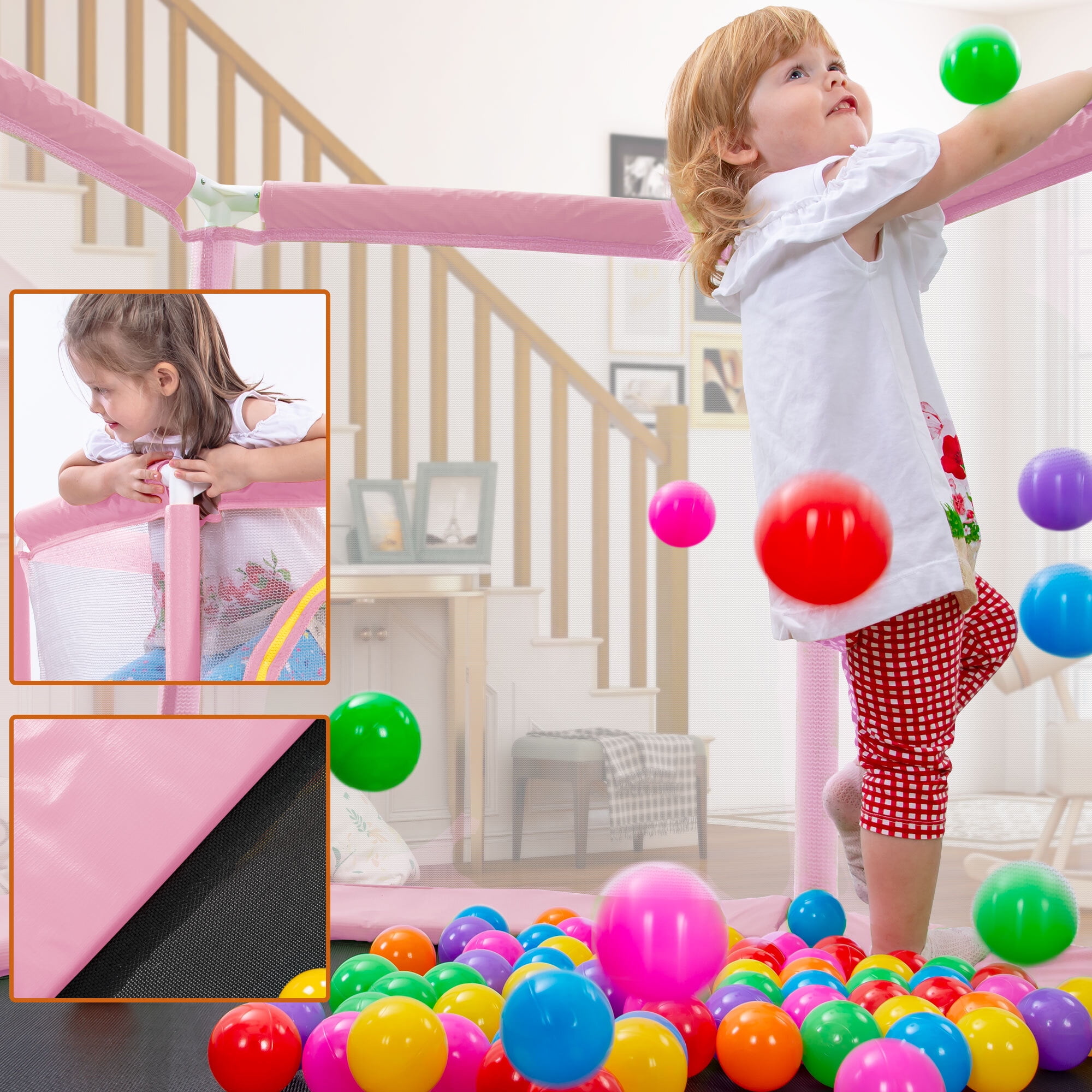 EUROCO 55" Mini Trampoline with Safety Enclosure Net, 4.5FT Indoor & Outdoor Toddler Trampoline with No-Gap Design, Small Trampoline for Kids Easy to Assemble