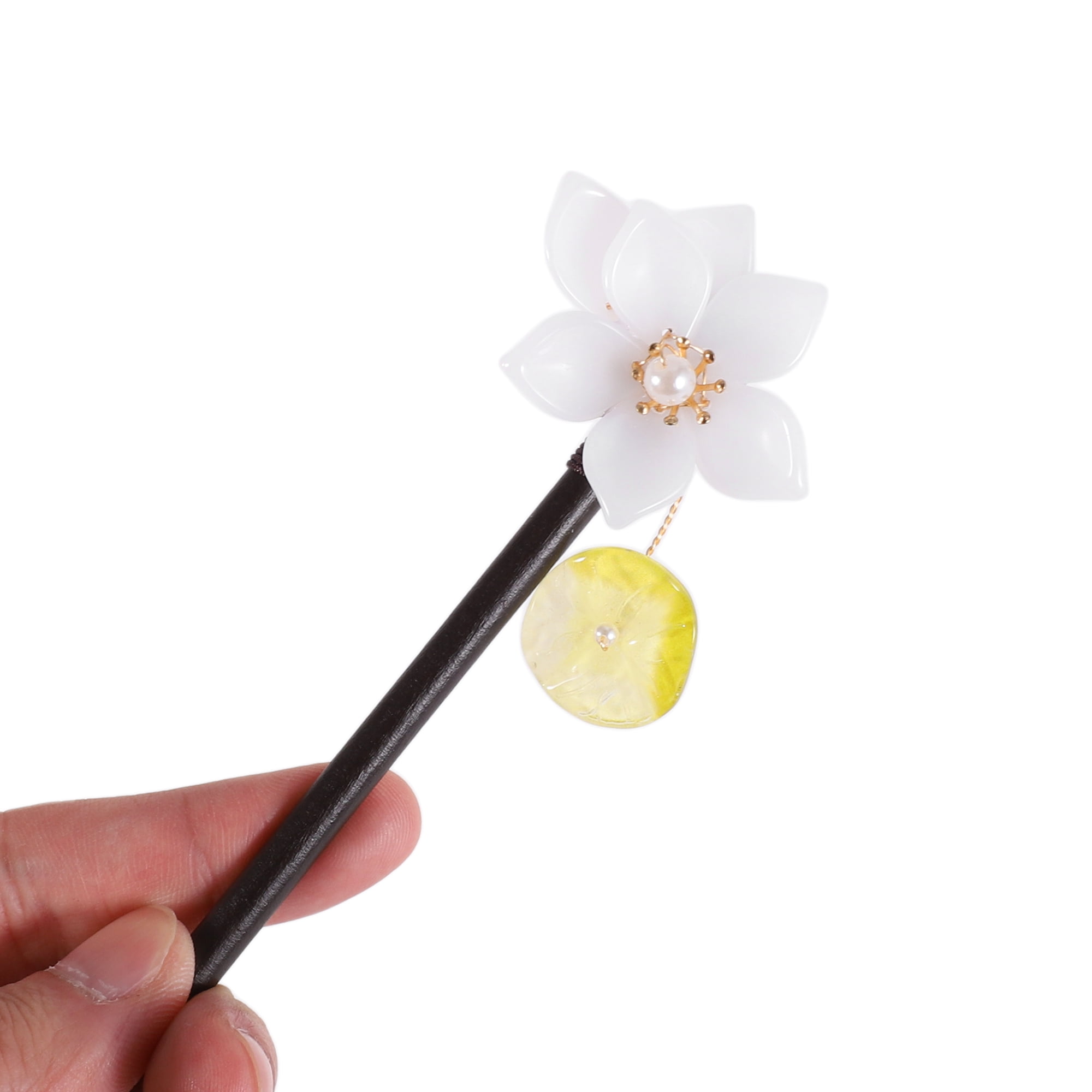 Unique Bargains Flowers Hair Chopstick for Women 1 Pc Black, White 7.48"