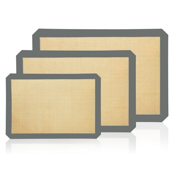 3-Pack Non-Stick Silicone Baking Mats – Reusable Silicone Baking Sheets for Cookies, Macarons & Dough Kneading (42x29.5cm & 30x21cm, Gray)